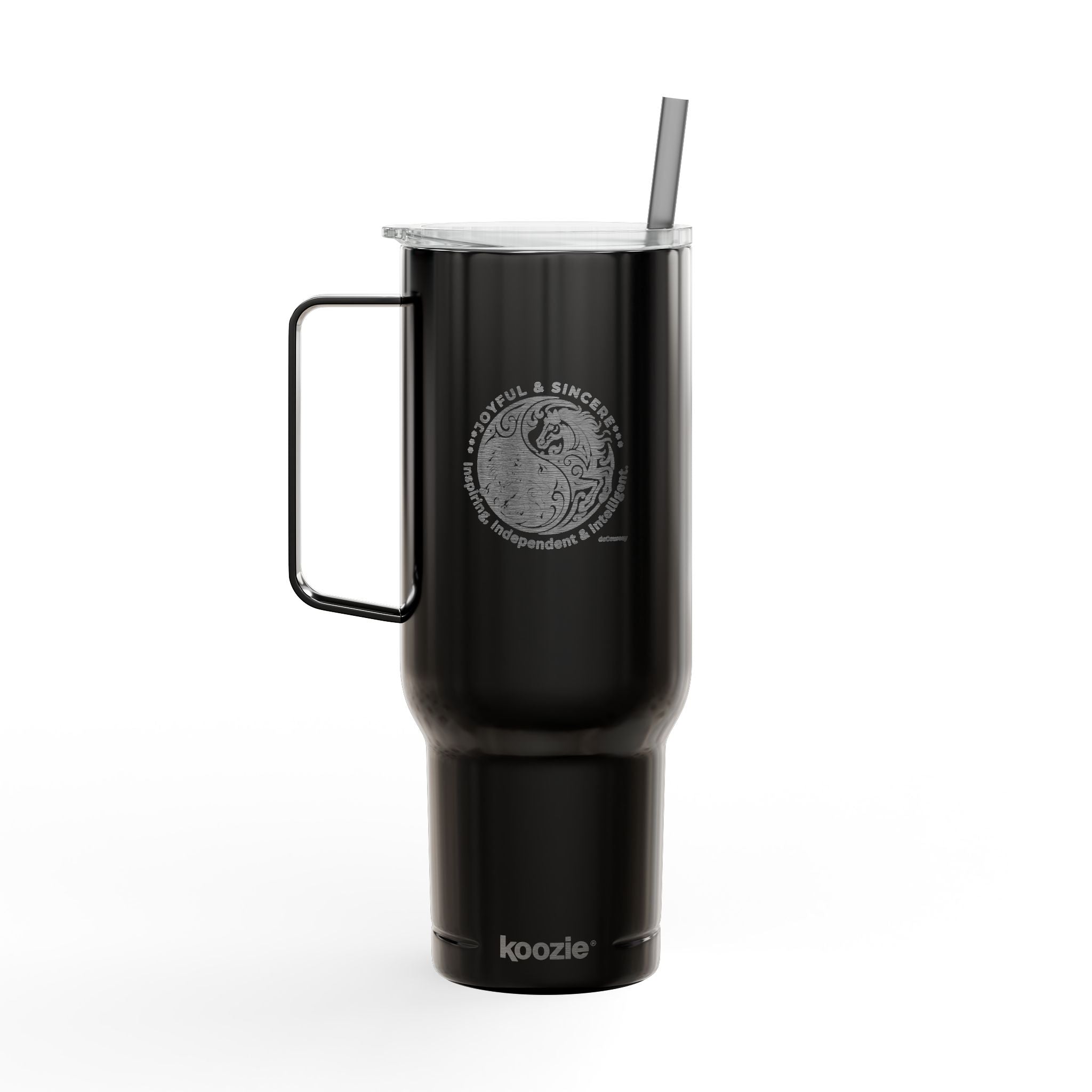 40oz Engraved Insulated Tumbler with Lid — Travel Mug with Handle, Spill-Resistant Straw
