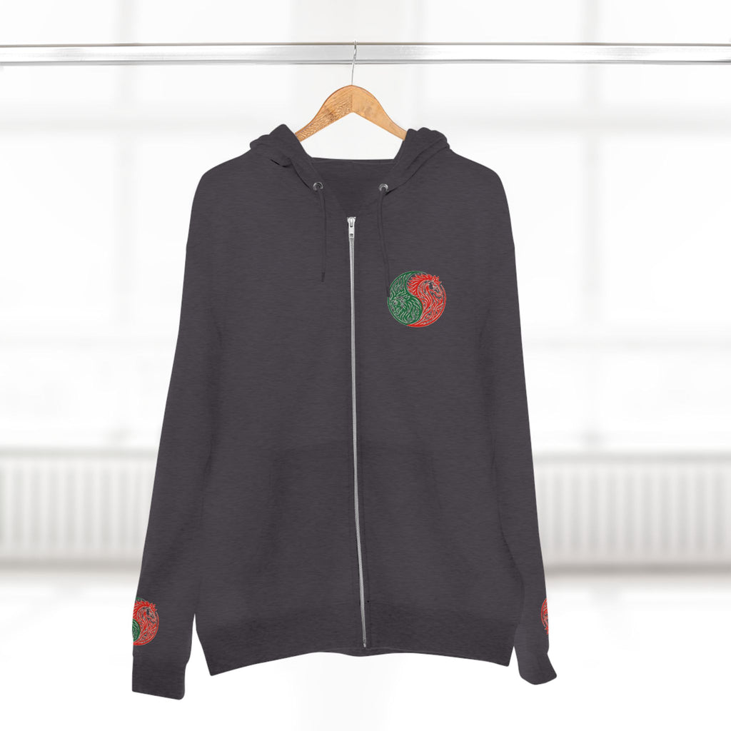 Yin Yang Dragon Zip Hoodie — Joyful & Fierce Inspirational Graphic Hoodie.