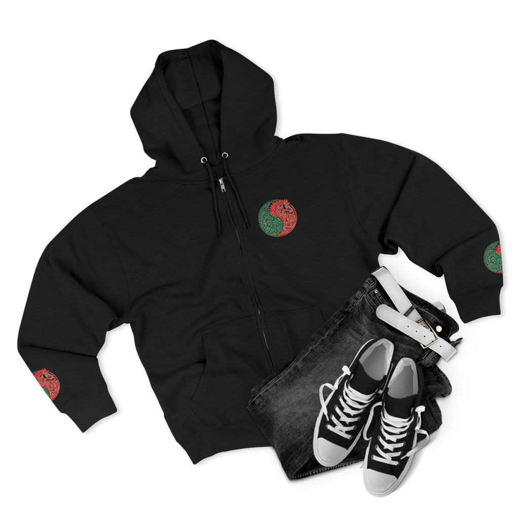 Yin Yang Dragon Zip Hoodie — Joyful & Fierce Inspirational Graphic Hoodie.
