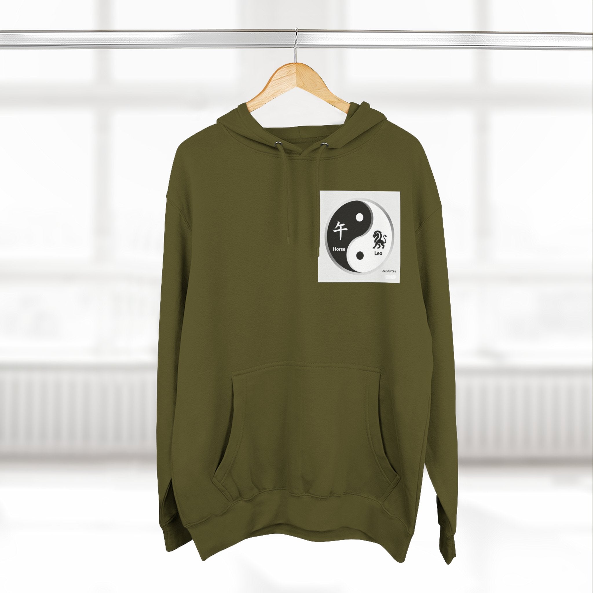Radiant Spirit Yin-Yang Hoodie ; Honesty & Loyalty Graphic Fleece Hoodie; The Radiant Spirit; Leo and Horse Zodiac ; Leo Horse Star signs;  Astrology Fiery Horse and Leo Verse; Astrological character...