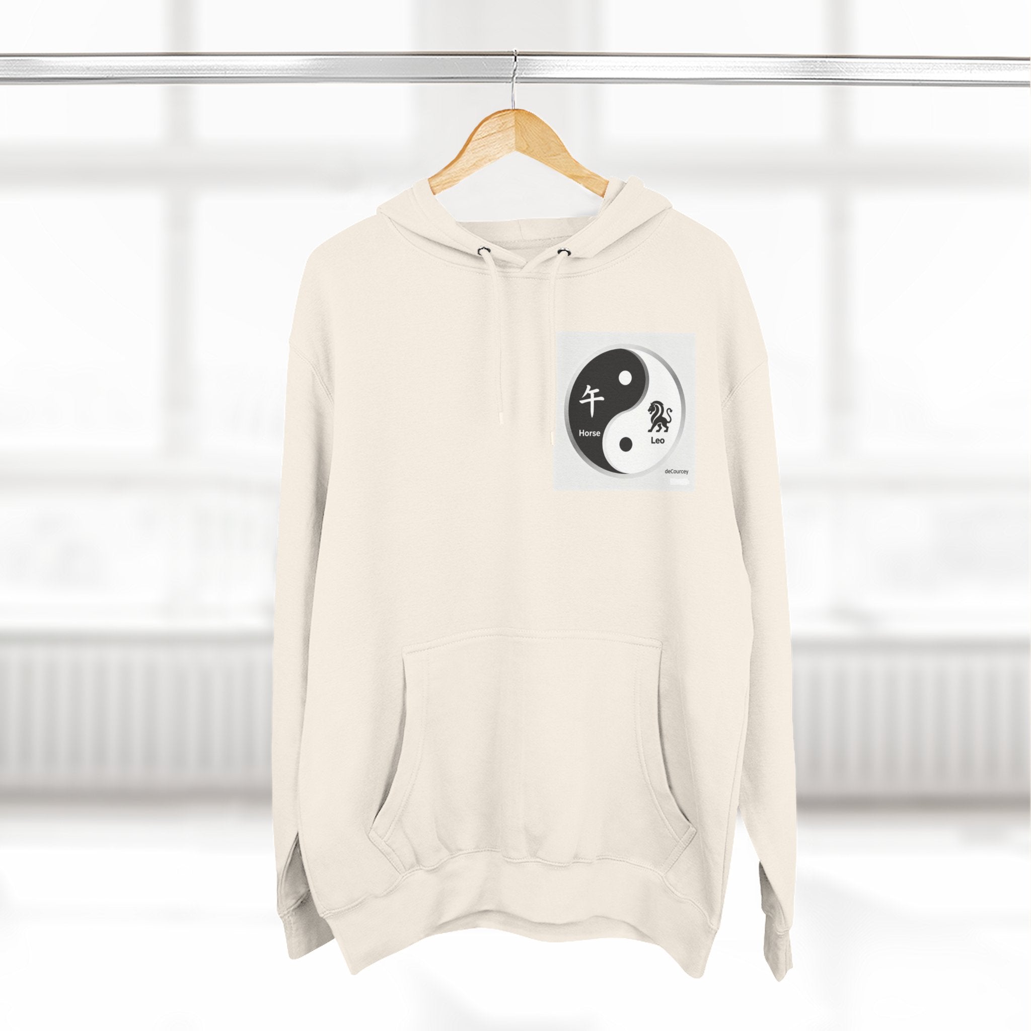 Radiant Spirit Yin-Yang Hoodie ; Honesty & Loyalty Graphic Fleece Hoodie; The Radiant Spirit; Leo and Horse Zodiac ; Leo Horse Star signs;  Astrology Fiery Horse and Leo Verse; Astrological character...