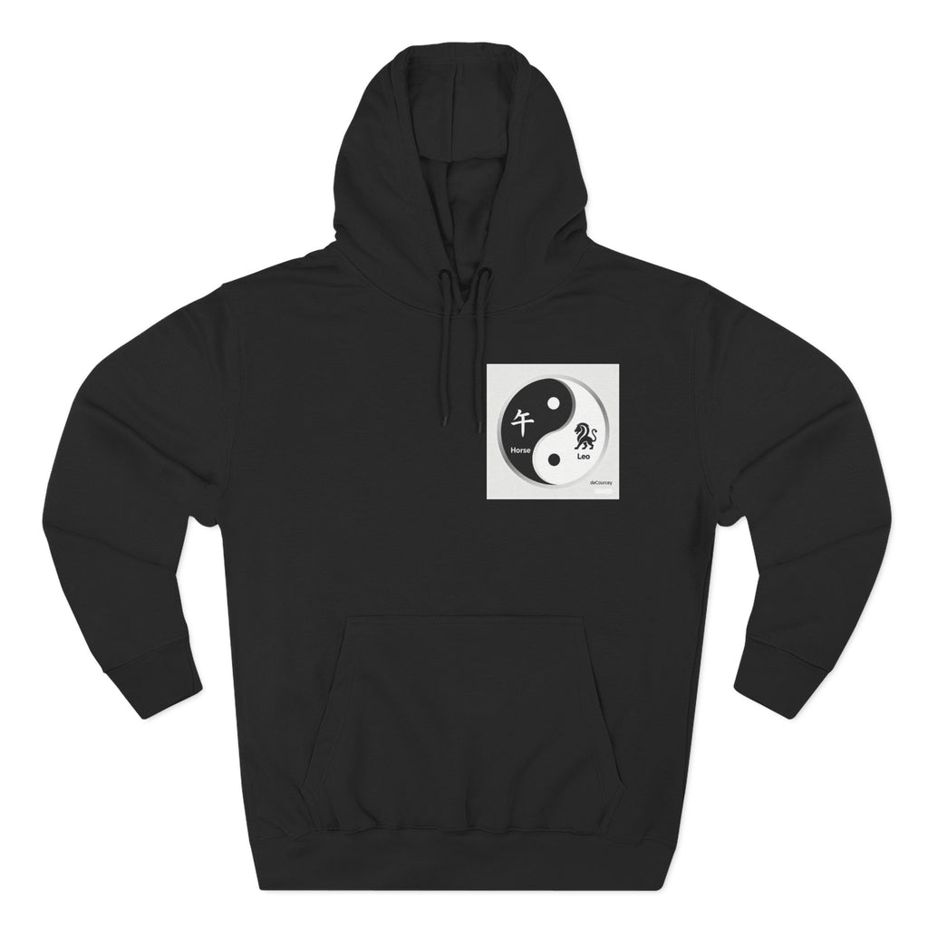Radiant Spirit Yin-Yang Hoodie ; Honesty & Loyalty Graphic Fleece Hoodie; The Radiant Spirit; Leo and Horse Zodiac ; Leo Horse Star signs;  Astrology Fiery Horse and Leo Verse; Astrological character...