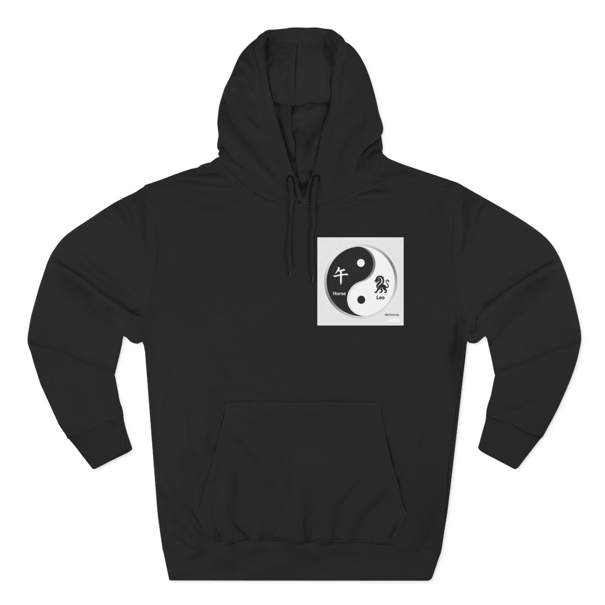 Radiant Spirit Yin-Yang Hoodie ; Honesty & Loyalty Graphic Fleece Hoodie; The Radiant Spirit; Leo and Horse Zodiac ; Leo Horse Star signs;  Astrology Fiery Horse and Leo Verse; Astrological character...