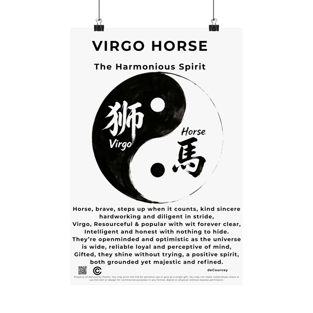 Virgo Horse Zodiac Poster — Matte Vertical Astrology Print