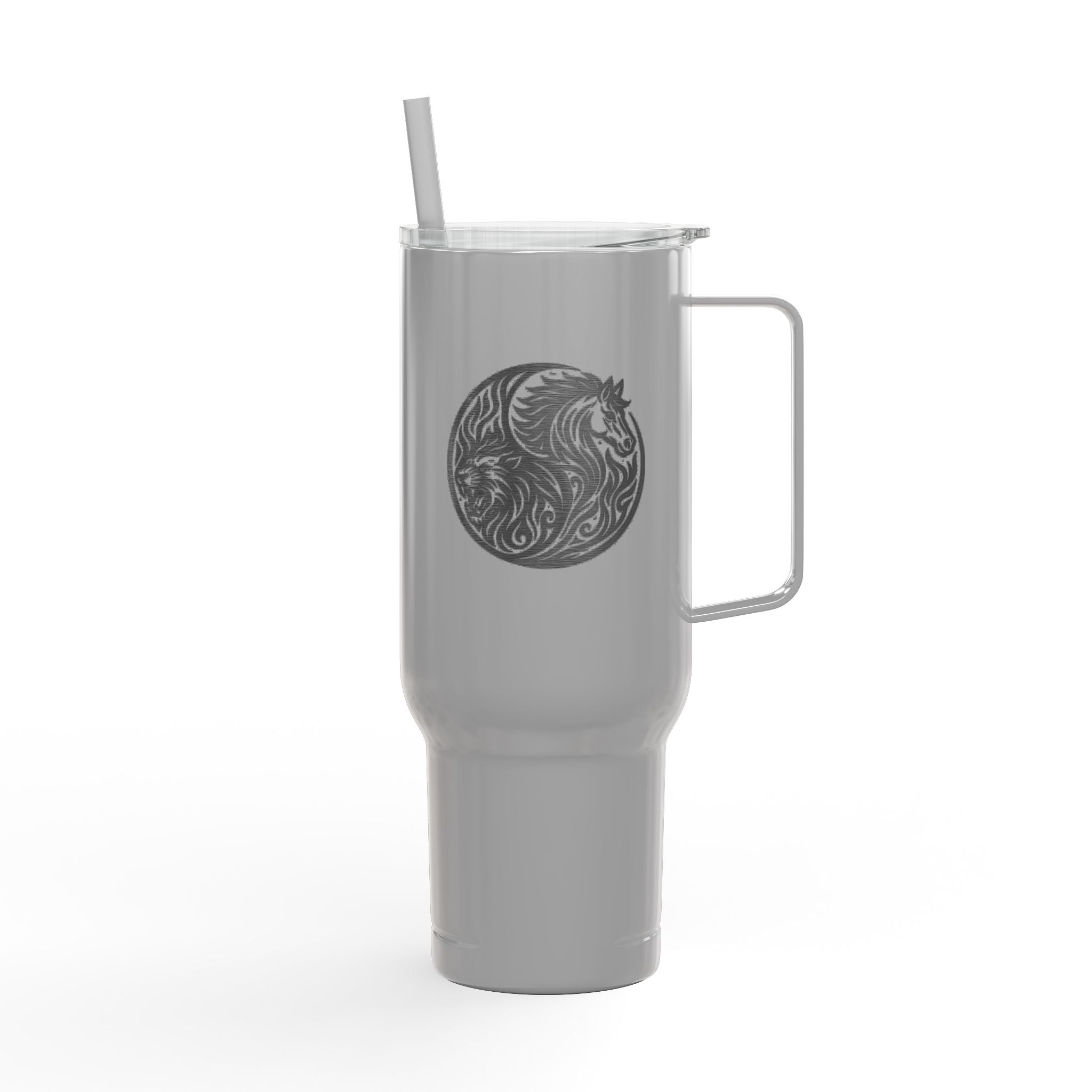 40oz Engraved Insulated Tumbler with Lid — Travel Mug with Handle, Spill-Resistant Straw
