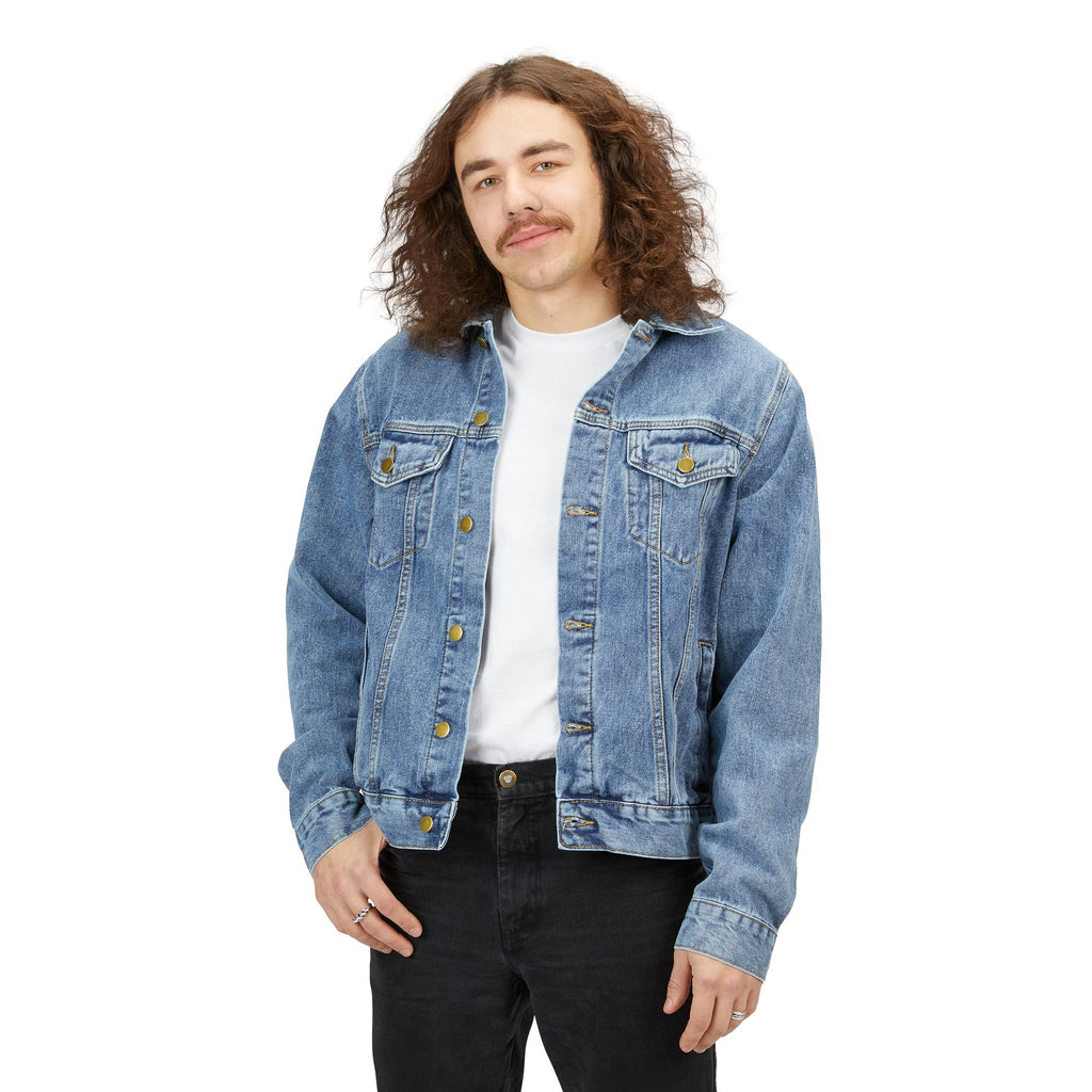 Men's Denim Jacket with Red & Green Yin Yang Back Graphic — Vintage Casual Streetwear