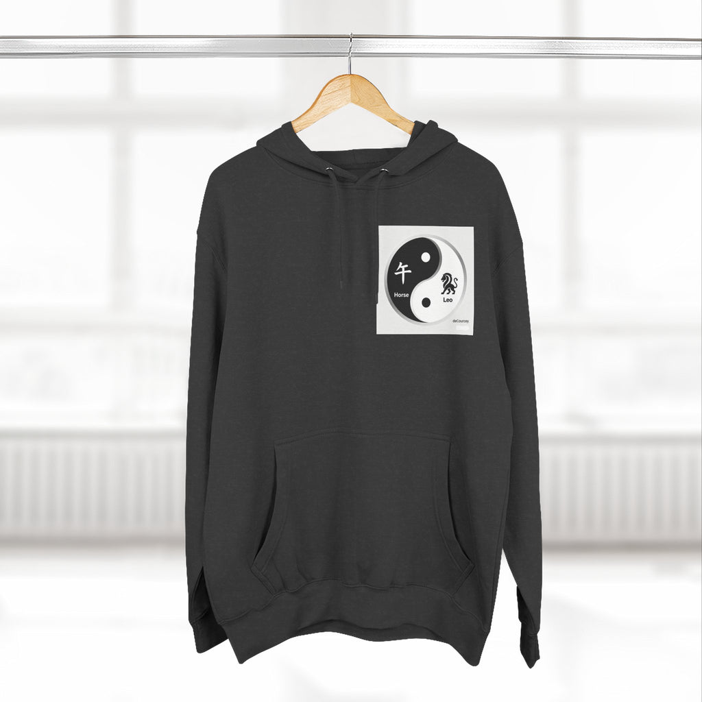 Radiant Spirit Yin-Yang Hoodie ; Honesty & Loyalty Graphic Fleece Hoodie; The Radiant Spirit; Leo and Horse Zodiac ; Leo Horse Star signs;  Astrology Fiery Horse and Leo Verse; Astrological character...
