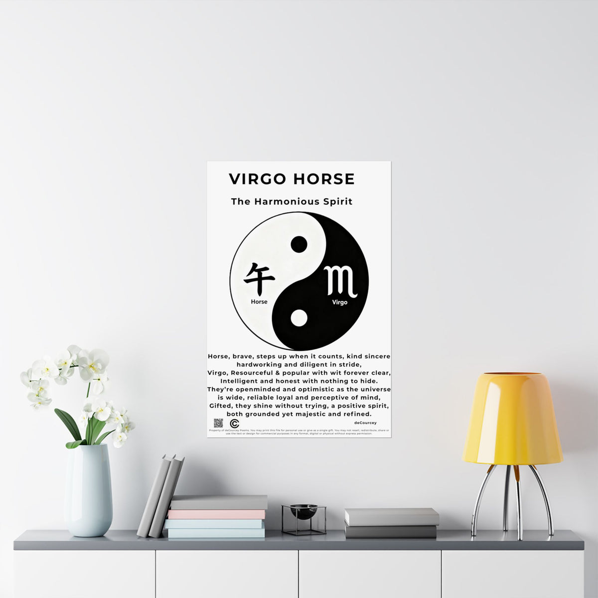 Virgo Horse Poster — Matte Zodiac Yin Yang Print ("The Harmonious Spirit")