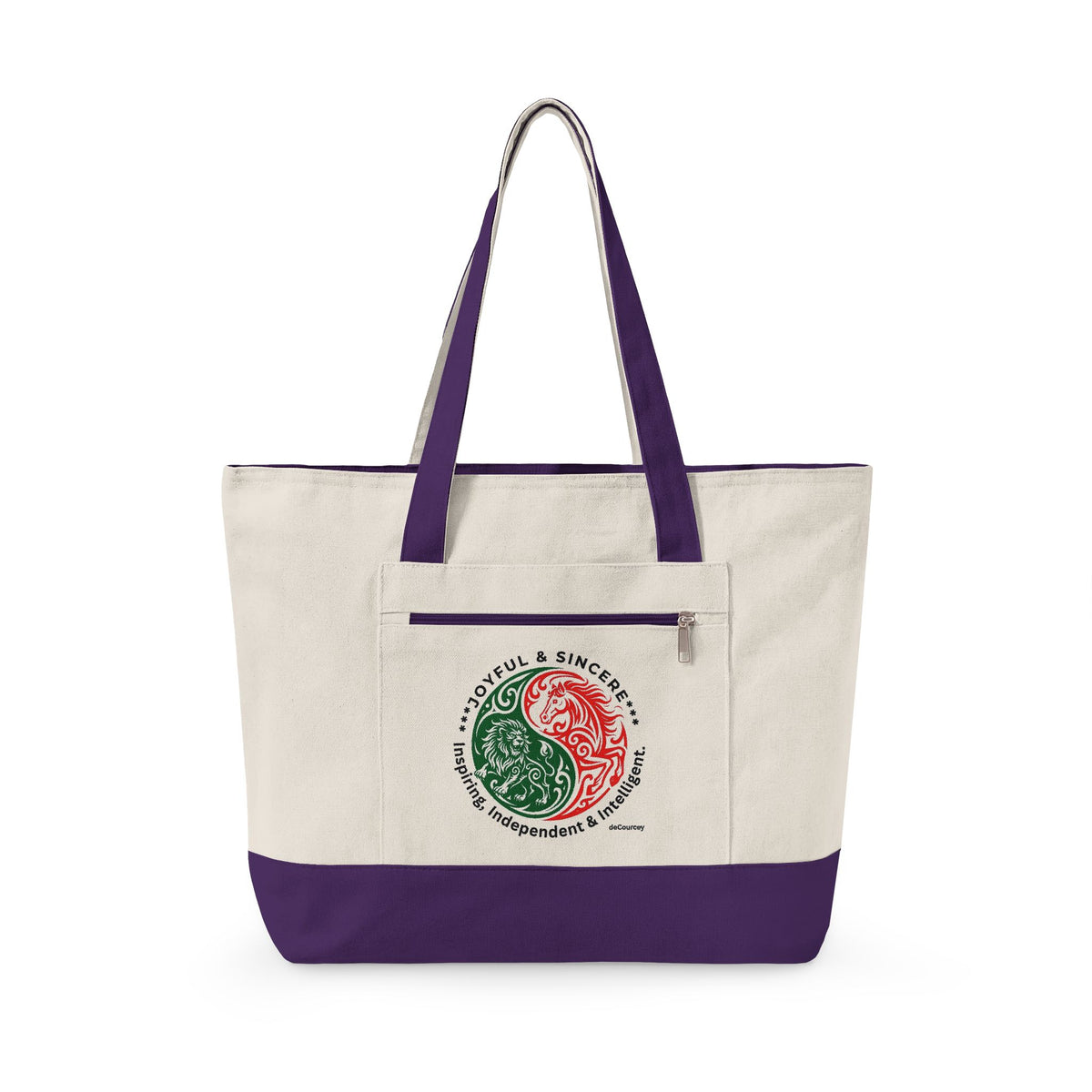 Yin Yang Leo -horse Canvas Tote — Zippered Eco Shopper tote Bag