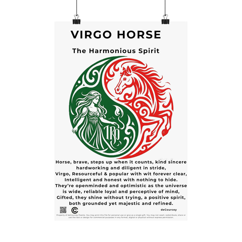 Virgo Horse Poster — Zodiac Yin Yang Matte Vertical Print