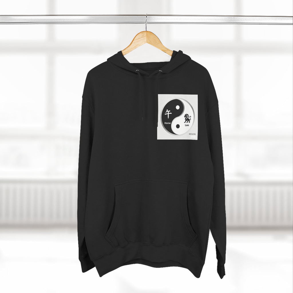 Radiant Spirit Yin-Yang Hoodie ; Honesty & Loyalty Graphic Fleece Hoodie; The Radiant Spirit; Leo and Horse Zodiac ; Leo Horse Star signs;  Astrology Fiery Horse and Leo Verse; Astrological character...