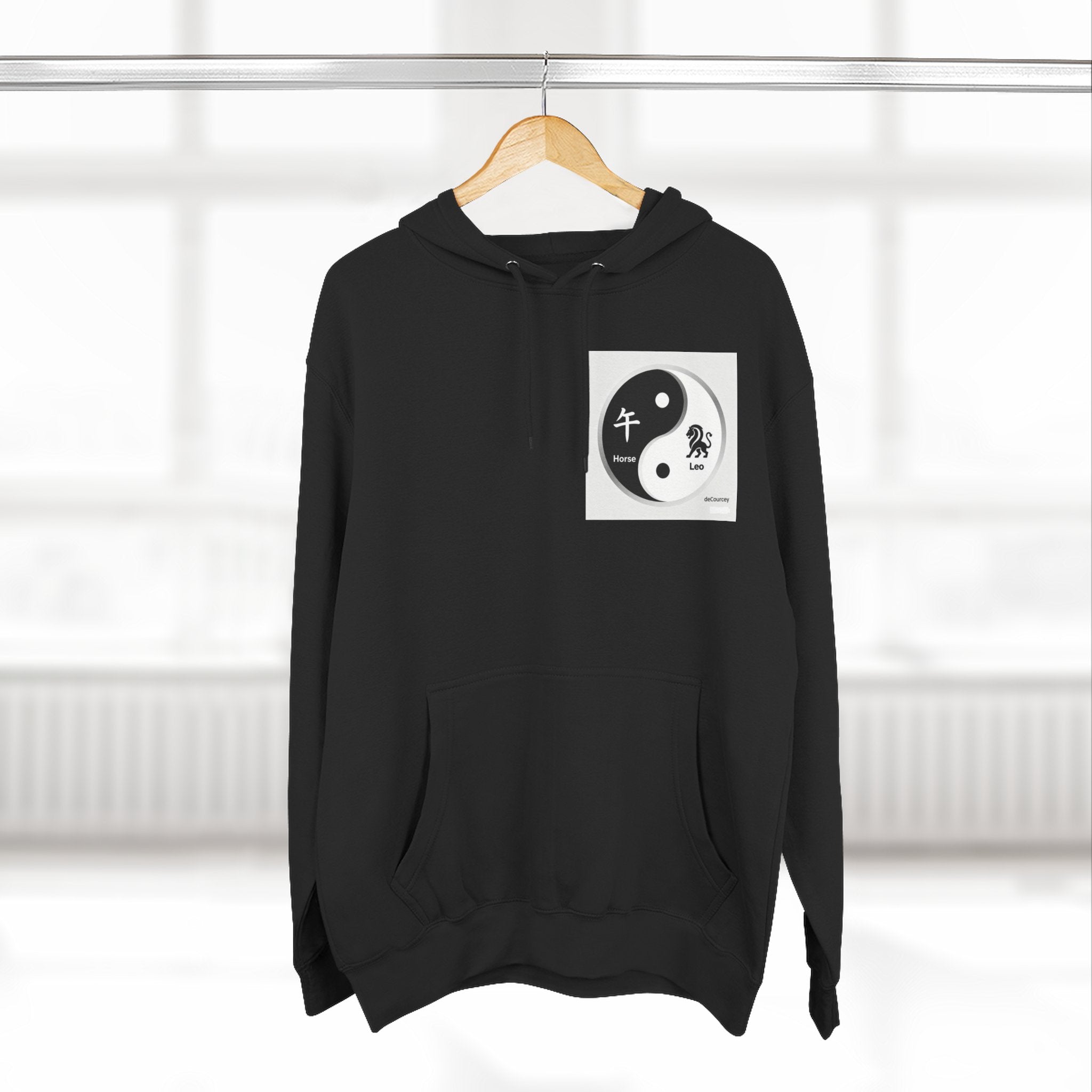 Radiant Spirit Yin-Yang Hoodie ; Honesty & Loyalty Graphic Fleece Hoodie; The Radiant Spirit; Leo and Horse Zodiac ; Leo Horse Star signs;  Astrology Fiery Horse and Leo Verse; Astrological character...